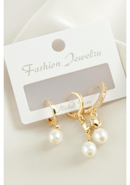 3 Adet Oval Inci Zirkon Taşlı Küpe