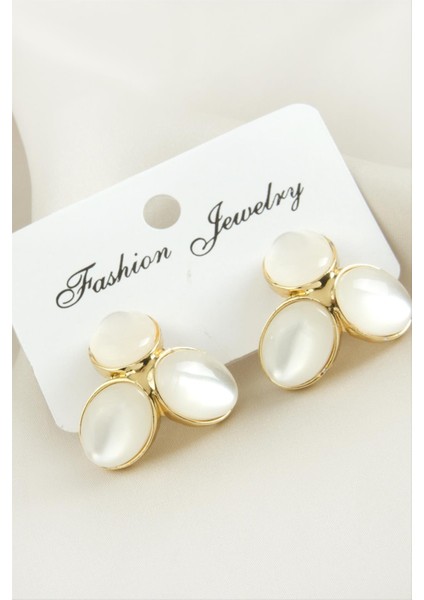 Oval Taşlı Metal Küpe