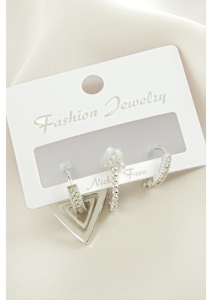 3 Adet Zirkon Taşlı Küpe