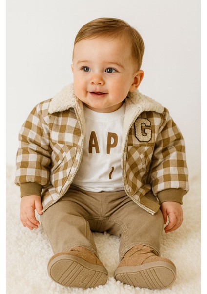 erkek Bebek Montlu Sweatshırt Pantolon 3 Lü Bebek Takım