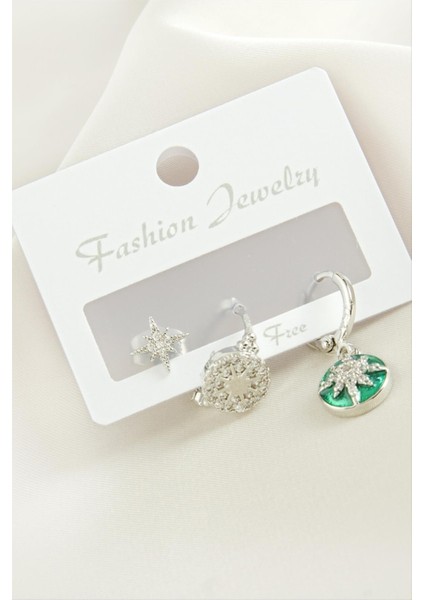 3 Adet Yıldız Zirkon Taşlı Küpe