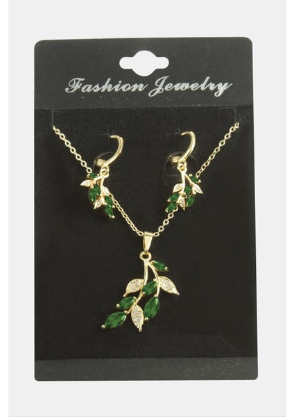 Yaprak Zirkon Taşlı Set Kolye