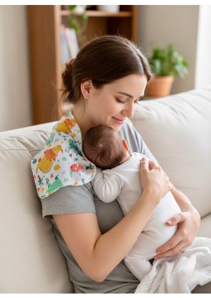 Dinozor Desenli 2 Katlı %100 Pamuk Müslin Bebek Seti (5'li Set) fırsatları