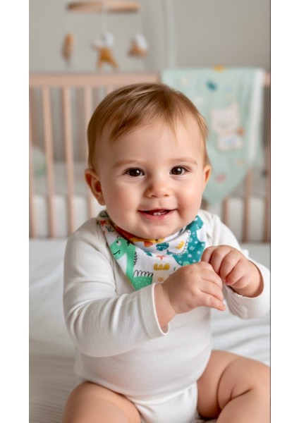 Dinozor Desenli 2 Katlı %100 Pamuk Müslin Bebek Seti (5'li Set)