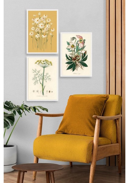 Çiçek Üçlü Ahşap Çerçeveli Tablo modelleri