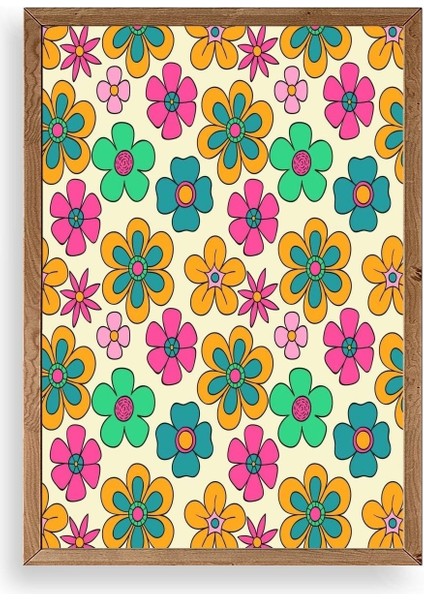 Çiçekler Ahşap Çerçeveli Tablo