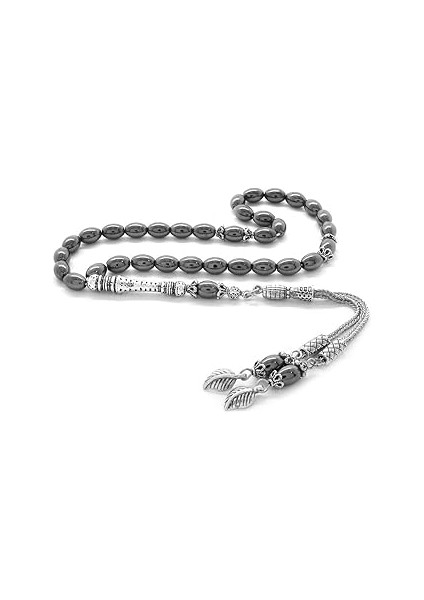 (Tesbihane) Kararmaz Metal Püsküllü Arpa Kesim Hematit Doğaltaş Tesbih