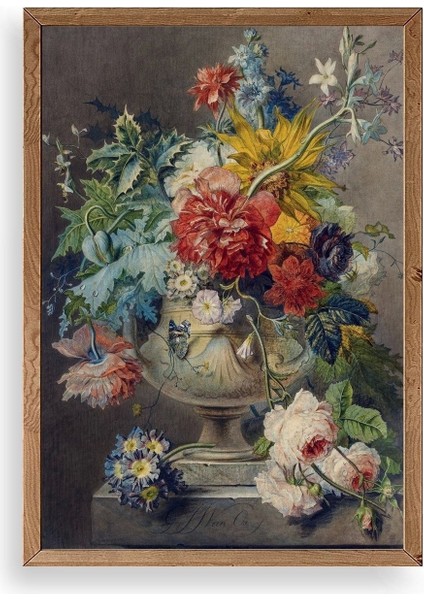 Vazodaki Çiçek Buketi Ahşap Çerçeveli Tablo