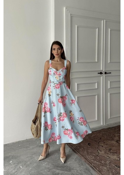 Bebe Mavi Ince Kemer Detaylı Elbise