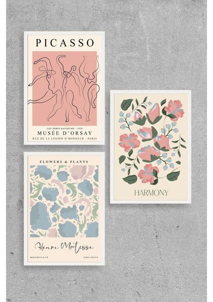 Ünlü Tablolar Üçlü Ahşap Çerçeveli Tablo