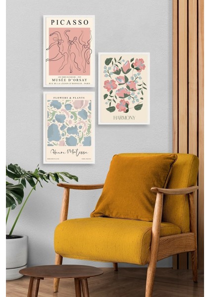 Ünlü Tablolar Üçlü Ahşap Çerçeveli Tablo modelleri