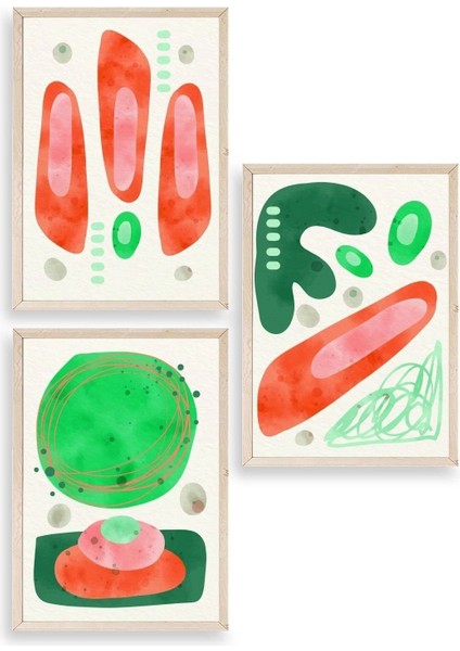 Düşündüren Şekiller Üçlü Ahşap Çerçeveli Tablo