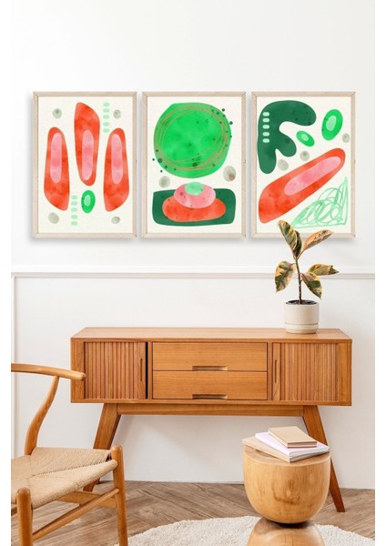 Düşündüren Şekiller Üçlü Ahşap Çerçeveli Tablo modelleri