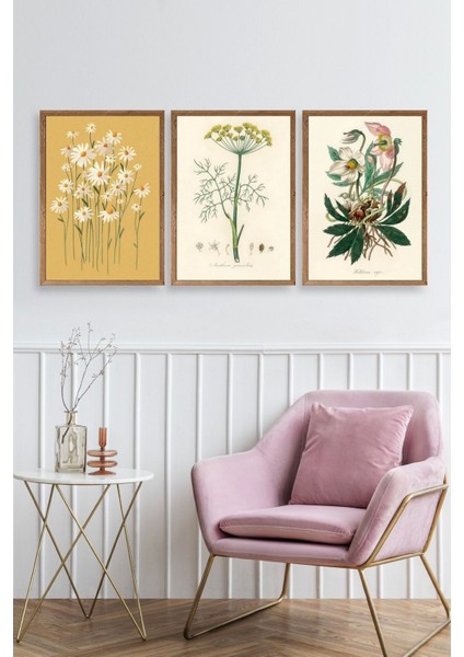 Çiçek Üçlü Ahşap Çerçeveli Tablo fiyatları