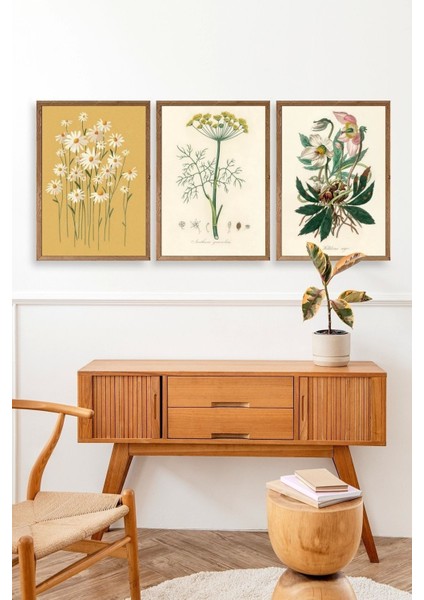 Çiçek Üçlü Ahşap Çerçeveli Tablo modelleri