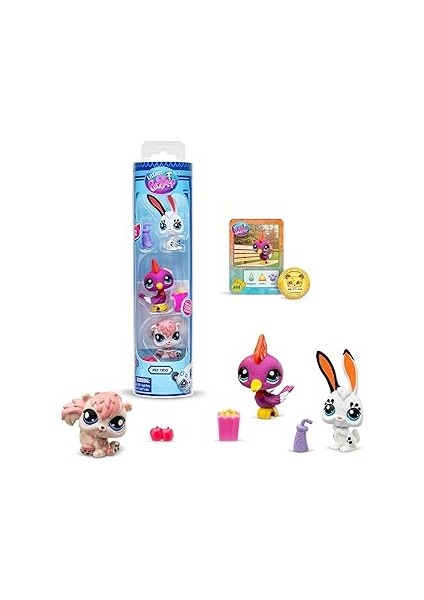 Littlest Pet Shop Bandai Park Pets BF00598 Seti, 3 Evcil Hayvan, Aksesuar, Koleksiyon Kartı ve Sana