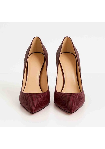 Bordo Desenli Sivri Burun Stiletto Topuklu Kadın Ayakkabı fiyatları