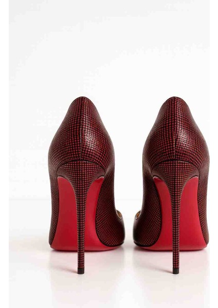 Bordo Desenli Sivri Burun Stiletto Topuklu Kadın Ayakkabı modelleri