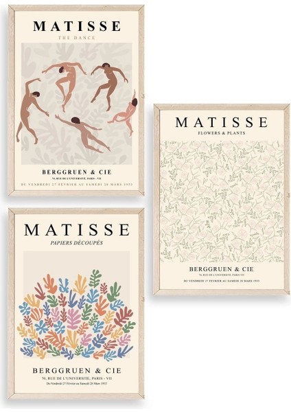 Matisse Üçlü Ahşap Çerçeveli Tablo