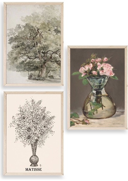 Matisse Üçlü Ahşap Çerçeveli Tablo