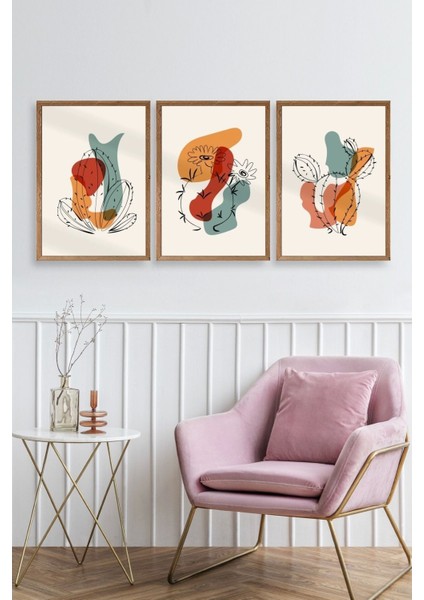 Düşündüren Şekiller Üçlü Ahşap Çerçeveli Tablo fiyatları