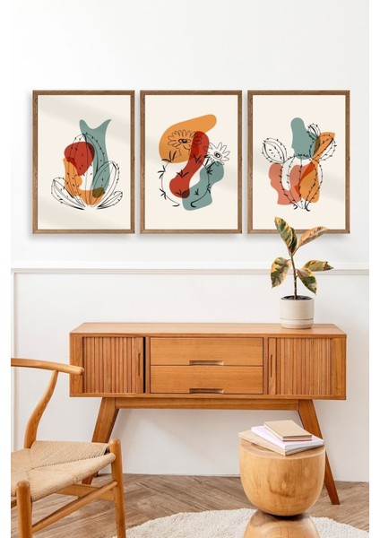 Düşündüren Şekiller Üçlü Ahşap Çerçeveli Tablo modelleri