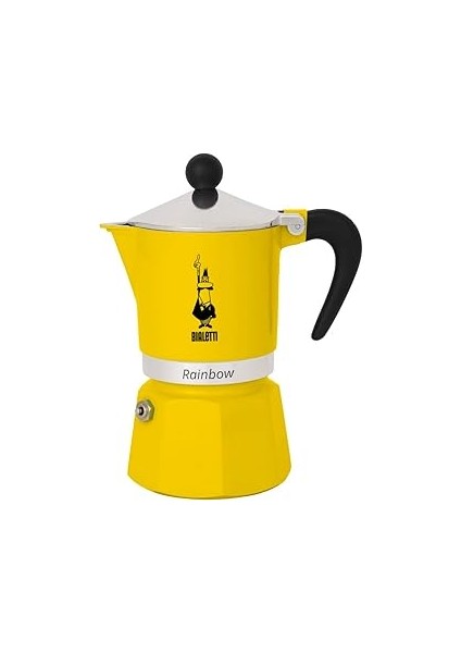 - Rainbow: 3 Cups Ocak Üstü Espresso Pişirici - 130ML - Sarı Renk - Alüminyum Gövde - Pate