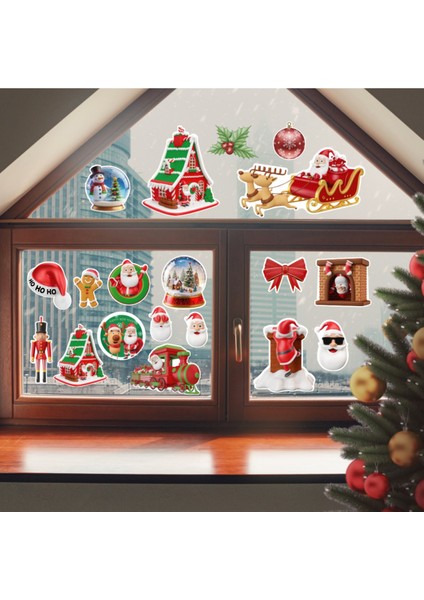 Yılbaşı Temalı, Kış Konseptli Karlı Soft Renklerde Sticker Seti, Yeni Yıl Süsleme Sticker Seti