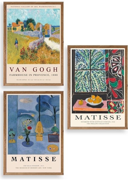 Ünlü Tablolar Üçlü Ahşap Çerçeveli Tablo