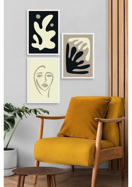 Soyut Üçlü Ahşap Çerçeveli Tablo modelleri