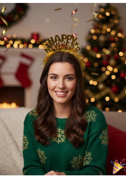 Happy New Year Gold Metal Taç