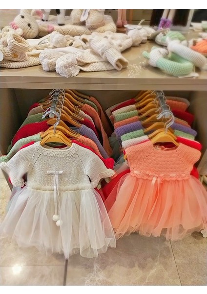 El Örgüsü %100 Pamuk Yeşil Kolsuz Tütü Elbise