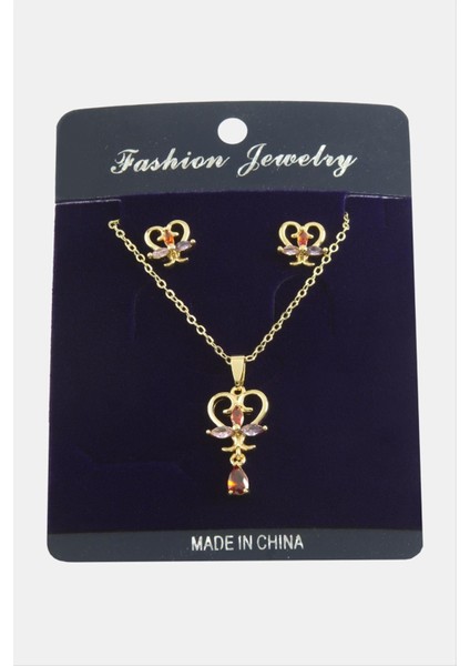 Kalp Zirkon Taşlı Set Kolye