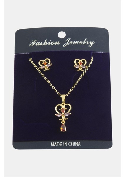 Kalp Zirkon Taşlı Set Kolye