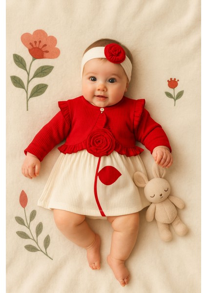Kız Bebek 9-12-18 Ay Güllü Bolerolu Şık Elbise