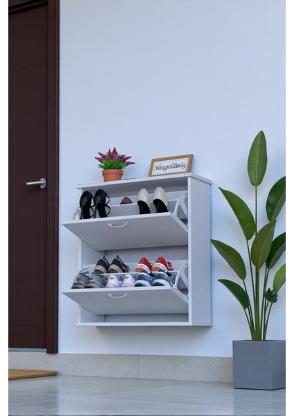 Narel Beyaz Renk Kapı Önü Ayakkabılık 72 cm Genişlik Dış Mekan Asma Ayakkabılık 72 x 78 x 26 cm