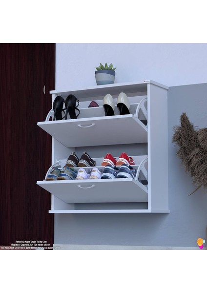Narel Beyaz Renk Kapı Önü Ayakkabılık 72 cm Genişlik Dış Mekan Asma Ayakkabılık 72 x 78 x 26 cm