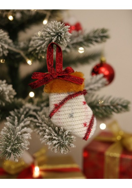 Yılbaşı Süsü Örgü Çorap – Kırmızı & Beyaz / 10 cm fiyatları