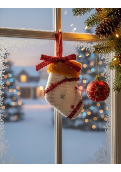 Yılbaşı Süsü Örgü Çorap – Kırmızı & Beyaz / 10 cm modelleri