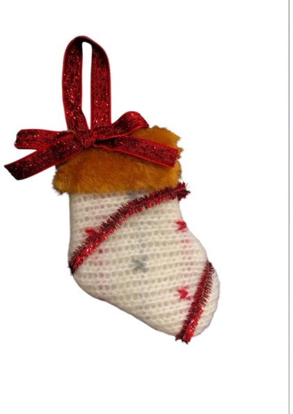 Yılbaşı Süsü Örgü Çorap – Kırmızı & Beyaz / 10 cm fırsatları