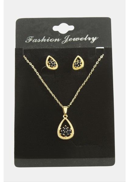 Oval Kartanesi Zirkon Taşlı Set Kolye