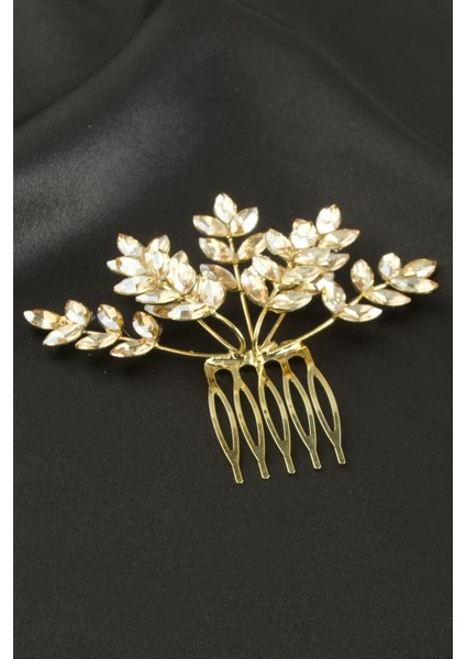 Yaprak Kristal Taşlı Taraklı Yan Toka