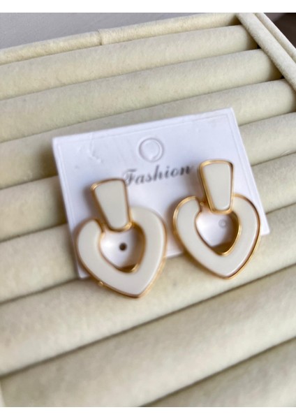 Küpe Rodyum Kaplama Şıkve Trend Ecru Detaylı Kaplama Şık 14 K Renk Küpe