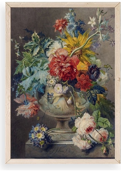 Vazodaki Çiçek Buketi Ahşap Çerçeveli Tablo