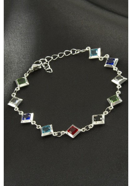 Kare Kristal Taşlı Çelik Bileklik