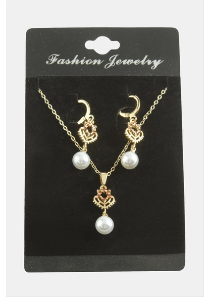 Kalp Inci Zirkon Taşlı Set Kolye