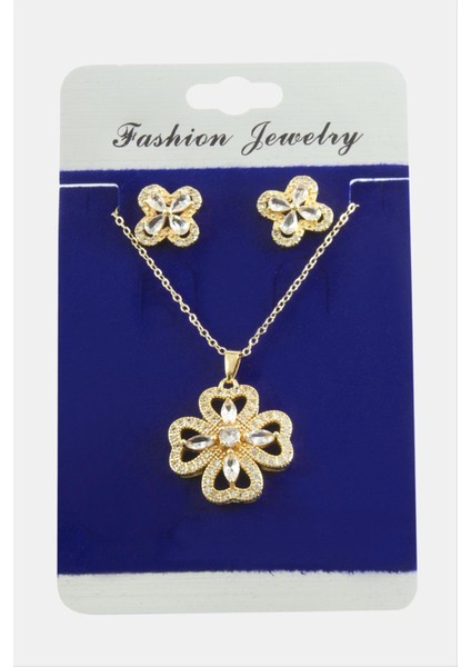 Çiçek Zirkon Taşlı Set Kolye