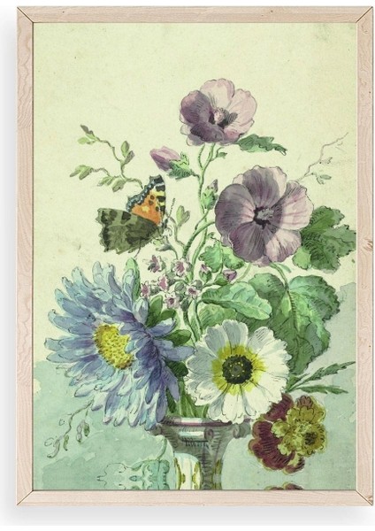 Çiçekler Ahşap Çerçeveli Tablo