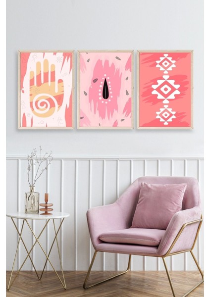 Düşündüren Şekiller Üçlü Ahşap Çerçeveli Tablo fiyatları