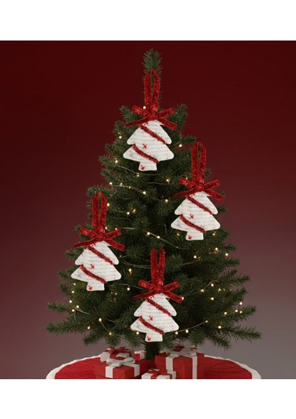 Yılbaşı Süsü Örgü Çam Ağacı – Kırmızı & Beyaz / 8 cm fiyatları